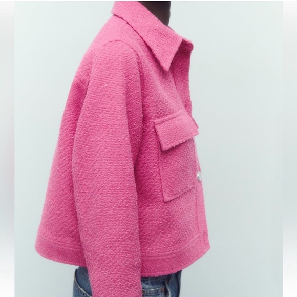 NWOT ZARA Pink Tweed Jacket with Embellished Silver Buttons Size XS - Picture 3 of 13